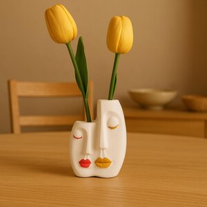 Handgemachte Beton-Gesicht-Vase: Moderner Minimalistischer Skulpturen-Übertopf