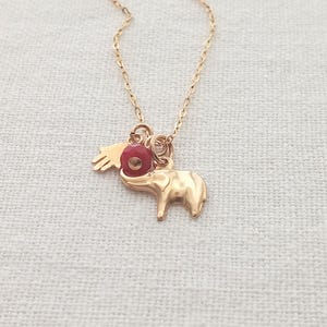 Elephant 14K Gold Filled tiny hamsa ruby charm necklace. Layering. Lucky Pendant