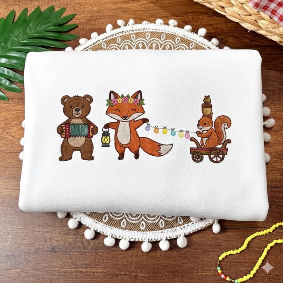 Cute Woodland Animals Embroidery Design, Bear Fox Squirrel Boho Machine ...