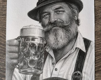 Retrato oscuro de Oktoberfest / Festival de la cerveza alemana, estilo bávaro / Dibujo a lápiz