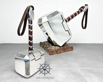 Vintage Thor Mjolnir Hammer: Leather Grip, Metal Replica
