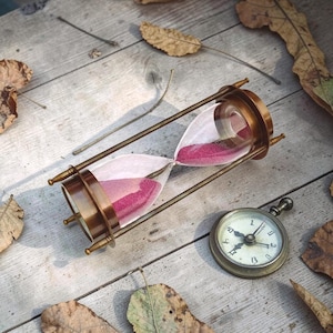 Antique Brass Hourglass with Dual Compass – Maritime Desk Decor
