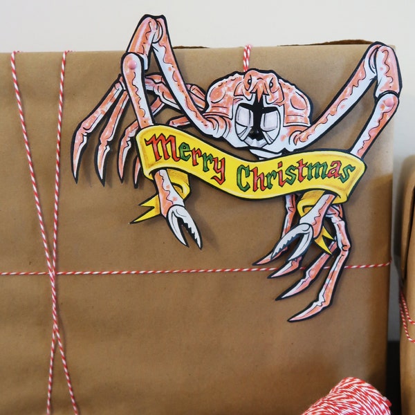 Joyeux Noël Jointed Japanese Spider Crab Gift Tag ou Ornement