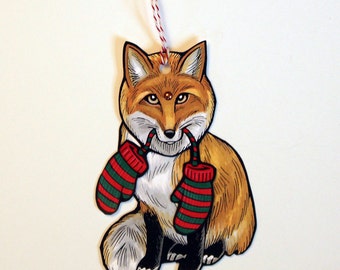 Fox Jointed Gift Tag or Christmas Ornament Mini Woodland Animal Paper Doll 