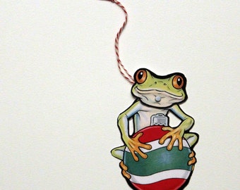 Tree Frog Jointed Gift Tag or Christmas Ornament, Mini Rainforest Animal Paper Doll