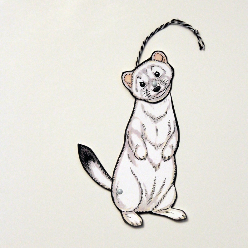 Ermine Jointed Gift Tag or Ornament, Mini Arctic Animal Paper Doll image 2