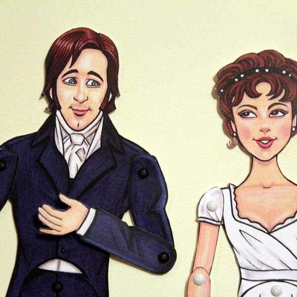 Bonecos de papel articulados Mr. Darcy e Elizabeth Bennet - Orgulho e Preconceito - Jane Austen