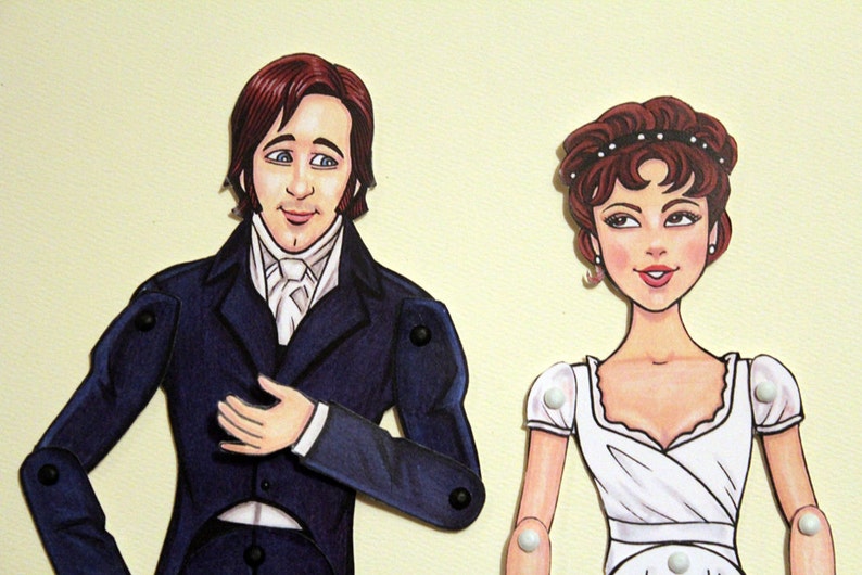Mr. Darcy and Elizabeth Bennet Articulated Paper Dolls Pride and Prejudice Jane Austen image 1