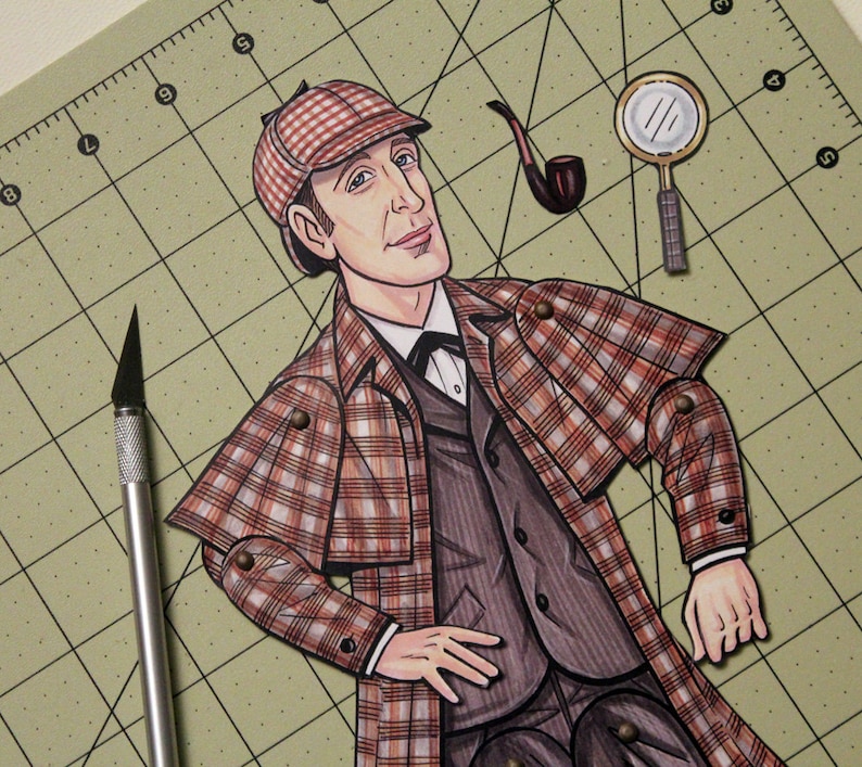 Sherlock Holmes Articulated Paper Doll Inspired by the books of Sir Arthur Conan Doyle and Basil Rathbone image 2