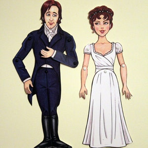 Mr. Darcy and Elizabeth Bennet Articulated Paper Dolls Pride and Prejudice Jane Austen image 2