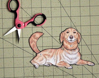 Golden Retriever Articulated Paper Doll, Gift Tag or Magnet