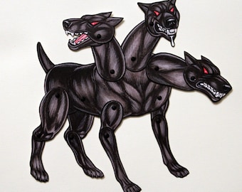 Cerberus 3 Headed Dog Articulated Paper Doll - Hellhound of the Underworld