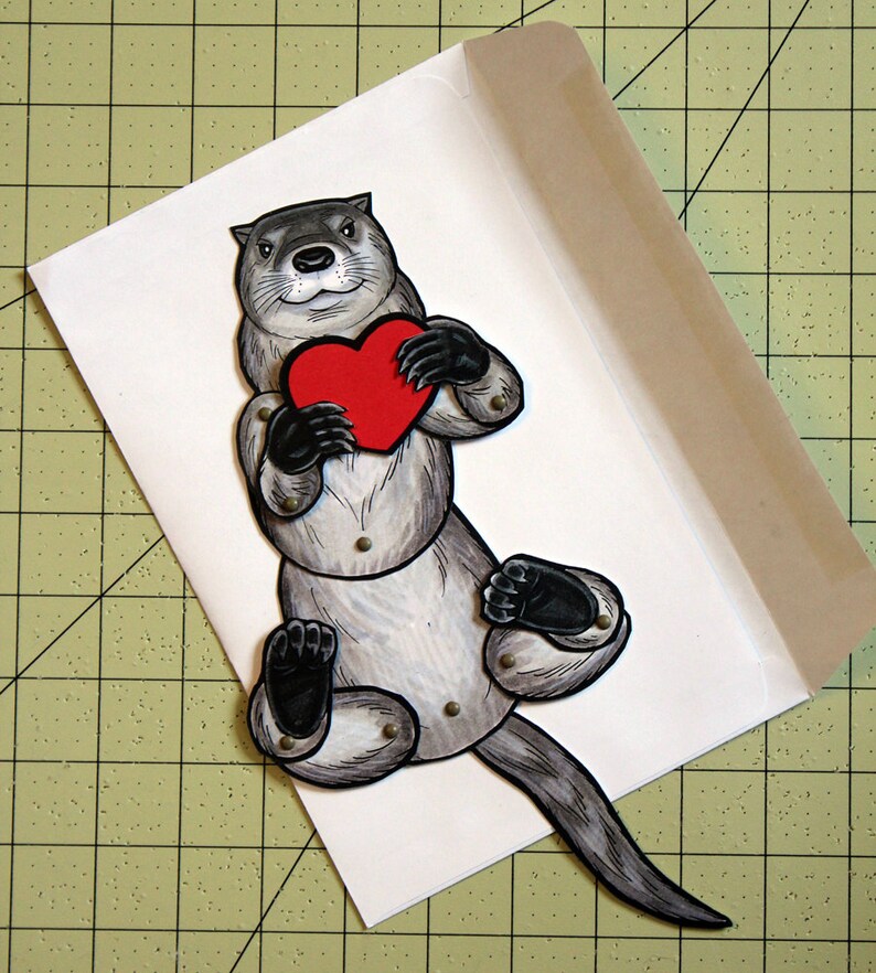 Valentine's Day Articulated Otter Card Paper Doll fully | Etsy