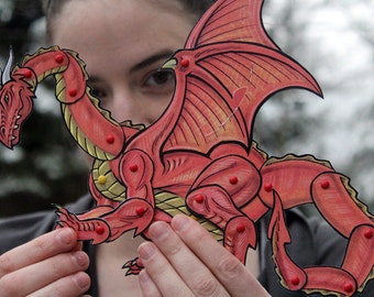 Dragon Paper Doll  - Red Fantasy Dragon Articulated