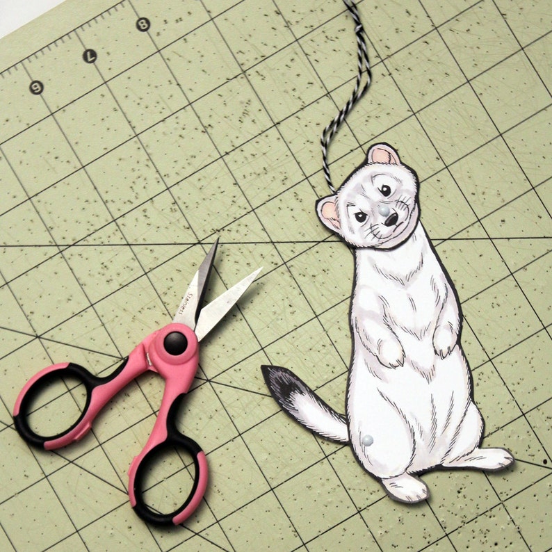 Ermine Jointed Gift Tag or Ornament, Mini Arctic Animal Paper Doll image 1