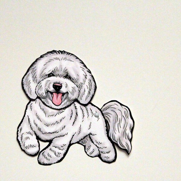 Bichons Frises Articulated Paper Doll, Gift Tag or Magnet