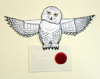 Owl Post Card Snowy Articulated Paper Doll with Seal