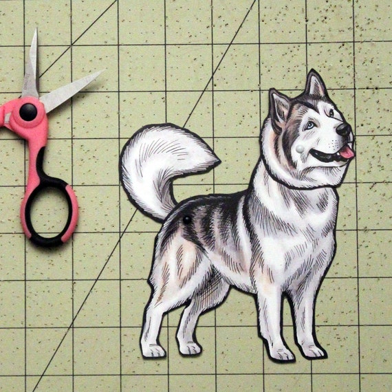 Siberian Husky Articulated Paper Doll, Gift Tag or Magnet 