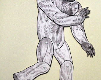 Yeti Articulated Paper Doll - Jointed Abominable Snowman