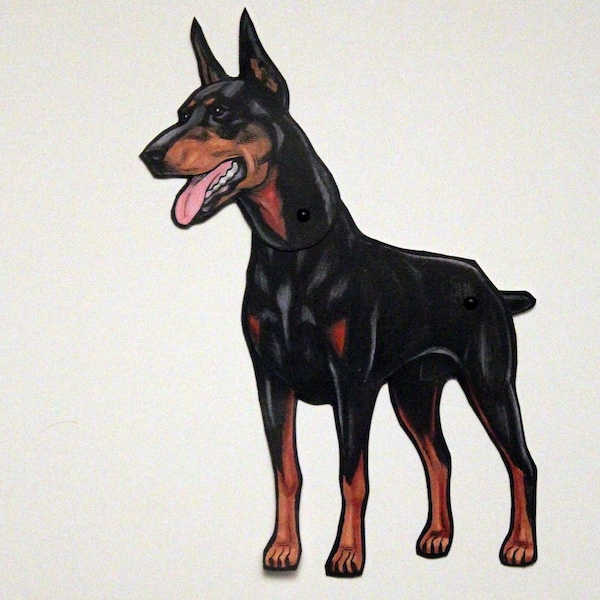 Doberman Pincher Articulated Paper Doll, Gift Tag or Magnet