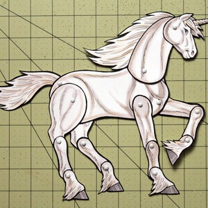 Unicorn Paper Doll Fantasy Articulated White Unicorn image 1