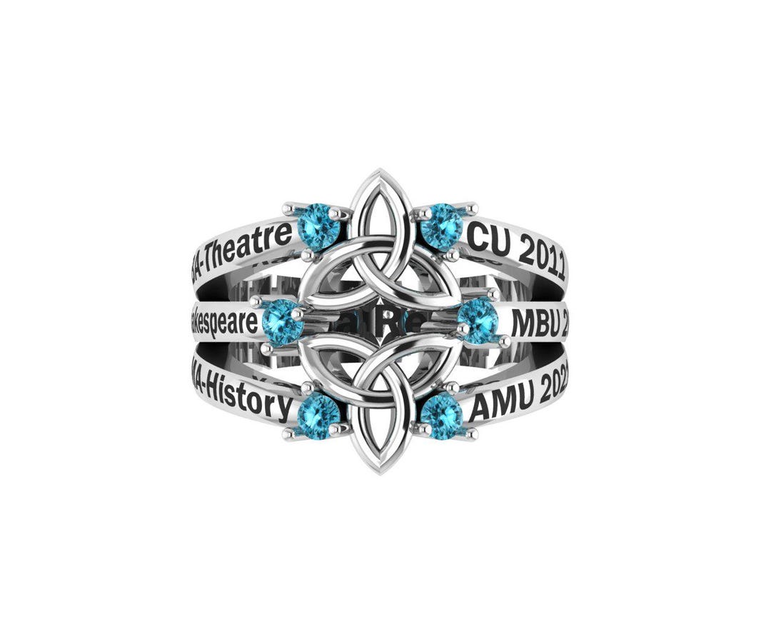 Photo inspiration: Personalized Celtic Knot Class Ring Multi Stone Graduation Ring In Photo Inspiration