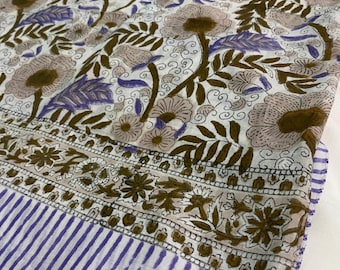 Brown & Purple Floral Cotton Pareo Sarong  Handmade Block Print Beach Wrap Lightweight Boho Cover-Up for Summer Travel (44x72 Inches) Sarong