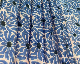 Pink Base Blue Floral Hand Block Cotton Fabric – Soft Lightweight Material for Dressmaking, Quilting, Crafts & Home Décor