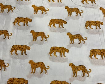 Hand Block Printed Cotton Fabric | Leopard Print on White | Animal Print Fabric for Dressmaking, Quilting & Crafts
