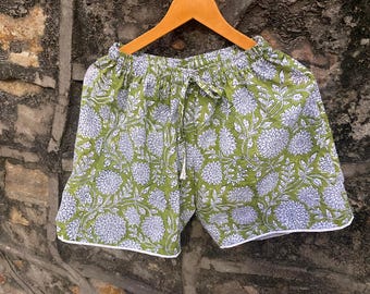 Indian 100% Cotton Pajama Shorts | Hand Block Print Loungewear | Gift For Her | Comfy Sleepwear | Summer Boxer / Shorts / Shorts For women