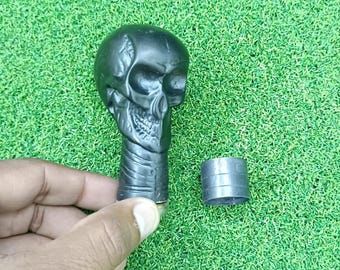 Skull Head Handle Three Fold Walking Stick – Gothic Style Folding Cane – Black Shaft Travel Cane – Unique Gift for Him