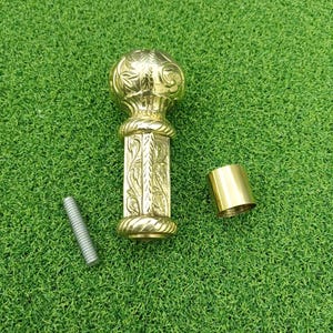 Solid Brass Cane Handle – Engraved Knob Walking Stick Topper – Vintage Antique Style