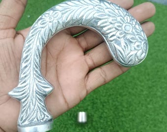 Vintage Umbrella Cane Handle Silver Finish Floral Engraved Walking Stick Handle Replacement