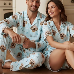 Custom Face Pet Pajamas, Personalized PJs with Dog Photo Long or Short Set, Pet Name PJs Pants, Matching Family Outfit, Pet Gifts for Owners