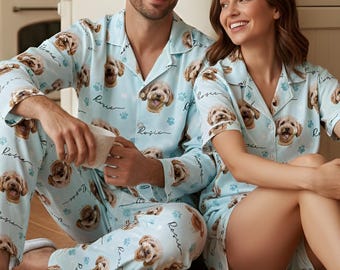 Pijamas personalizados para mascotas, pijamas largos o cortos con foto de perro, pantalones con nombre de mascota, atuendo familiar a juego, regalos para dueños de mascotas.