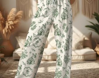 Benutzerdefinierte Hund Toile de Jouy Pyjamas langes oder kurzes Set, personalisierte PJs im Cottagecore-Stil, Hundedruck-Pyjama-Muster, Haustiergeschenke für Besitzer