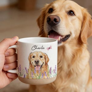 Custom Pet Art Pottery Mug, Dog Face Coffee Cup with Photo, Personalized Pet Portrait Mug, Dog & Cat Dad Mugs, Funny Gift for Owners