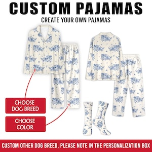 Anpassad Toile de Jouy-pyjamas i långt eller kort set för hundar, personlig pyjamas i cottagecore-stil, pyjamasmönster med hundtryck, presenter till husdjursägare bild 2