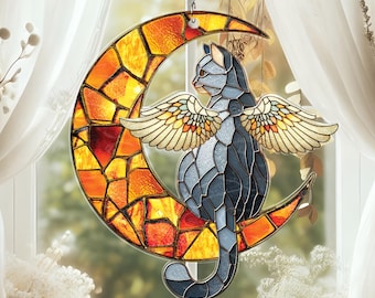 Grey Cat Memorial Suncatcher, Suncatcher Hanging Window, Cat Sun Catcher, Cat Lovers Gifts For Window Hanging, Memorial Gift for Pet Loss