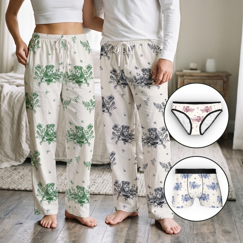 Anpassad Toile de Jouy-pyjamas i långt eller kort set för hundar, personlig pyjamas i cottagecore-stil, pyjamasmönster med hundtryck, presenter till husdjursägare bild 6