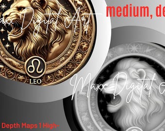 Leeuw sterrenbeeld munt 3D-reliëf | CNC-snijwerk en lasergravure (digitale download)