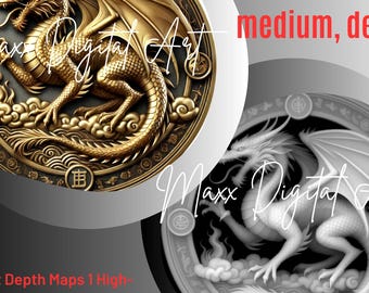 Dragon Coin 3D Model, Depth Maps, STL File (Digital Download)