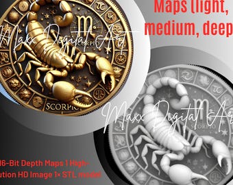 Schorpioen Zodiac Coin 3D-reliëf dieptekaart | Laser-/CNC-gravure (digitale download)