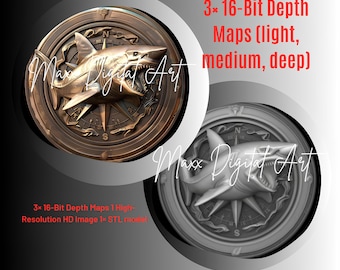 Pakiet mapy głębokości Shark Coin: plik STL z grawerunkiem CNC i laserowym (pobranie cyfrowe)