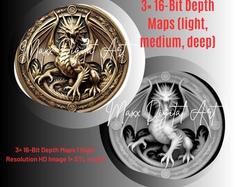 Dragon Coin 3D Model, Depth Maps for CNC, Laser, 3D Print (Digital Download)