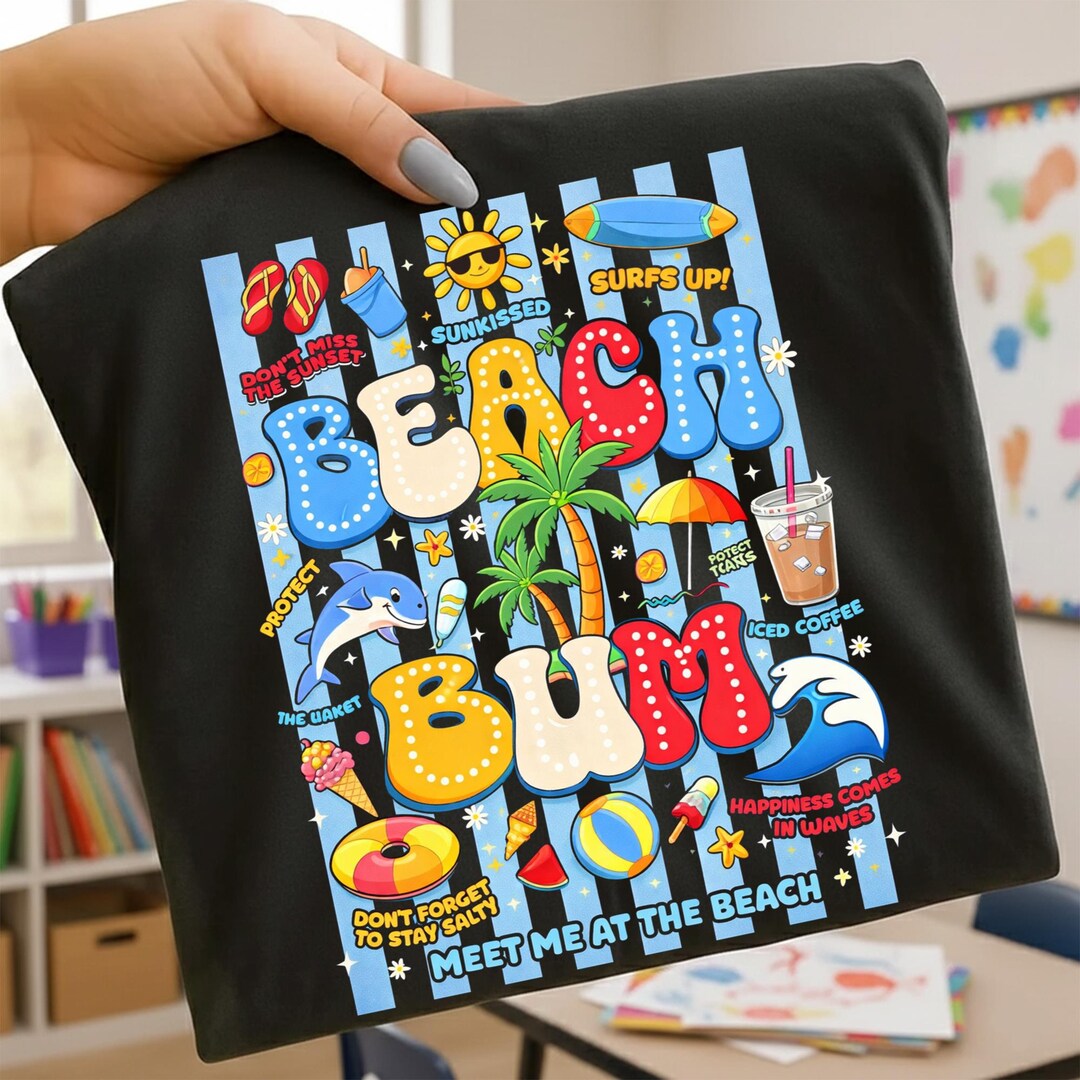 Beach Bum PNG, Cute Summer Vacation Typography Design, Colorful Coastal ...