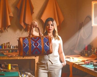 Moroccan Leather & Kilim Weekender Bag – Handmade Travel Duffel, Large Boho Artisan Bag from Marrakech