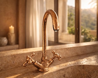 Grifo de cobre sin lacar, grifo de baño de cobre macizo, grifo de fregadero de cobre vintage, grifo de cocina y bar hecho a mano