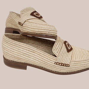 Men’s raffia loafers styled with linen pants, handmade Moroccan summer fashion shoes
