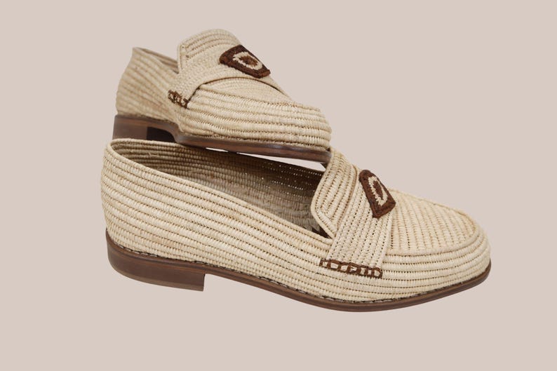 Men’s raffia loafers styled with linen pants, handmade Moroccan summer fashion shoes